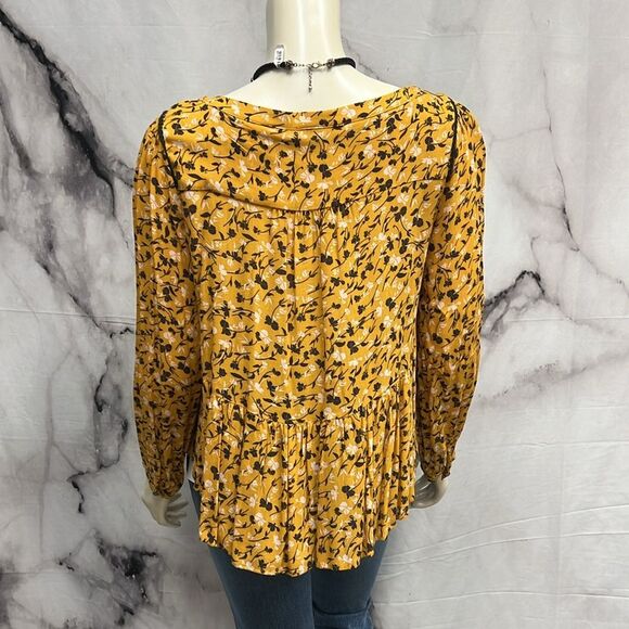 Maeve mustard brown cream floral top 70 ‘s style long sleeve - Picture 6 of 7